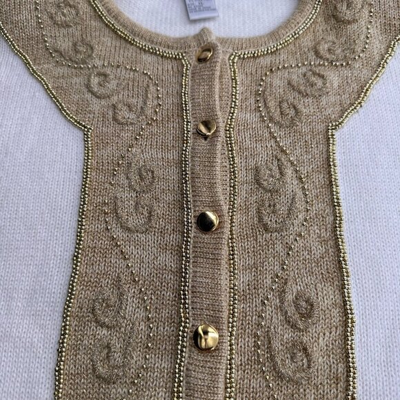 Dressbarn XL White & Gold Embellished Cardigan Sweater Button Christmas Holiday - Picture 6 of 10